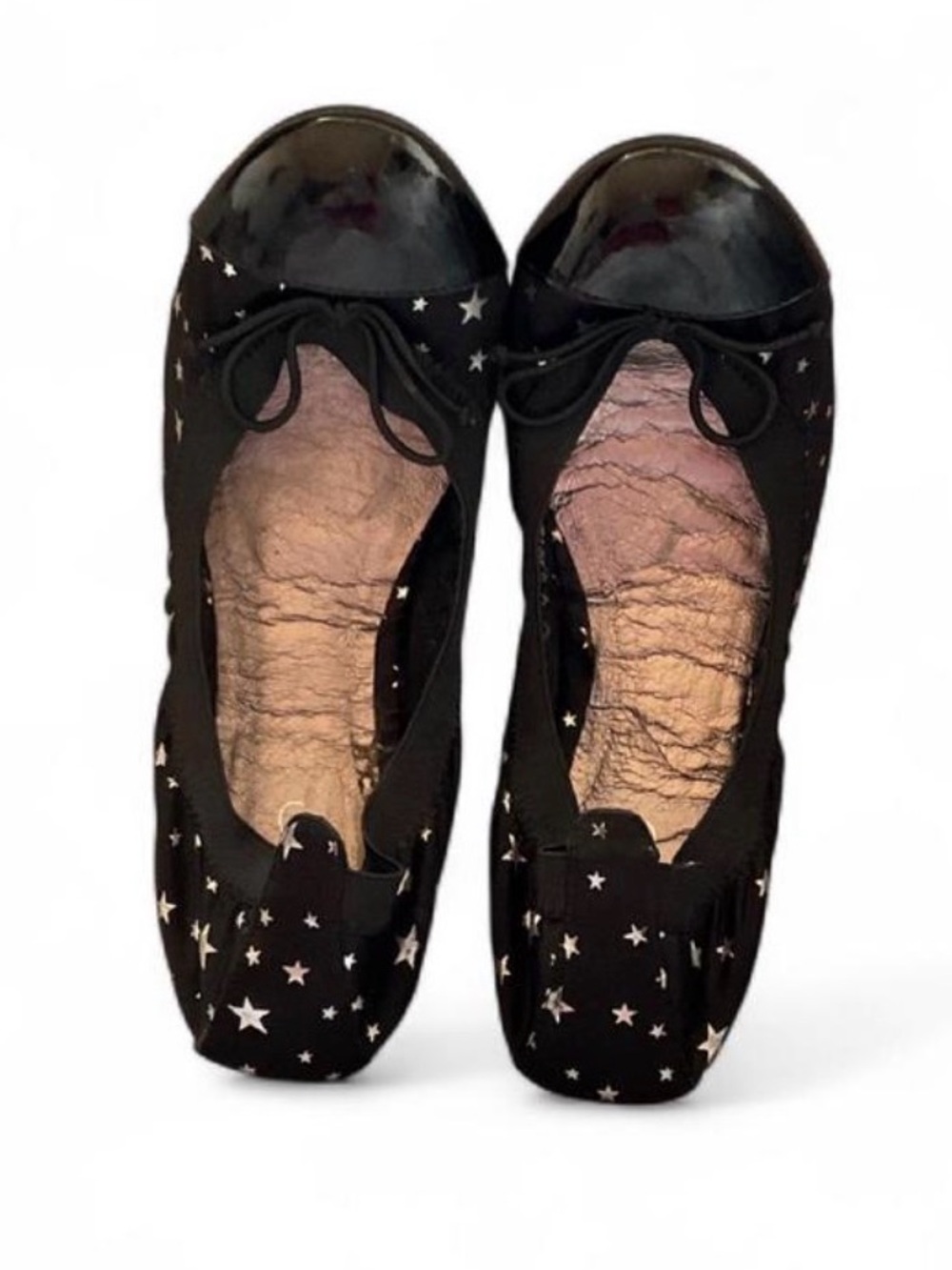 ALDO Black Silver Bow Star Print Scrunch Ballet Flats | Balletcore Y2K / EU 38